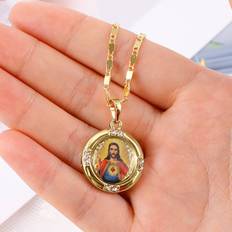 Shein 1pc Men's Jesus Round Pendant Necklace