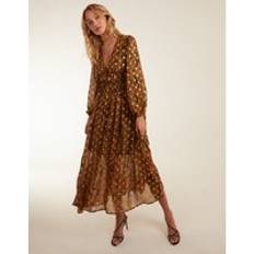 Brown - Long Dresses Blue Vanilla Shirred Waist Animal And Foil Print Maxi Dress Animal