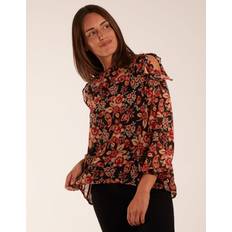 Leather Blouses Blue Vanilla Cold Shoulder Frill BLACK PATTERN