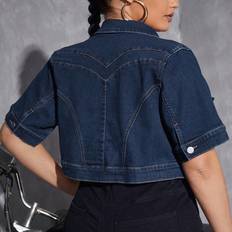 Shein 3XL Jackets Shein Plus Flap Pocket Crop Denim Jacket