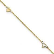 Anklets Finest Gold 14k diamond-cut hearts 10" anklet with 1" extension