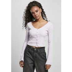 XS Cardigans Urban Classics Ladies Cropped Rib Soft Lilac Cardigan - Violet