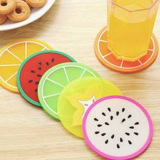 Multicoloured Coasters Shein 3pcs Random Fruit Shaped Glasunderlägg