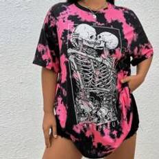 5XL - Vuxen T-shirts Shein Plus Tie Dye Skeleton Print Drop Shoulder Tee