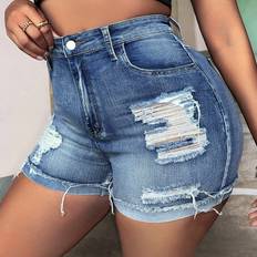 Shein Byxor & Shorts Shein Plus Ripped Raw Cut Denim Shorts