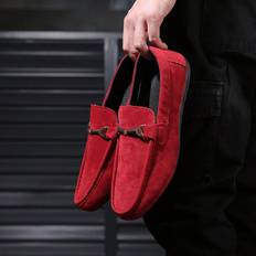 Men - Red Loafers Shein Men Snaffle Decor Slip On Loafers, Funky Neon-red Casual Loafers For Outdoor