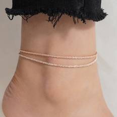 Pink Anklets Shein Minimalist Elegant Versatile Shimmering Caterpillar Double Layer Chain Anklet - Multicolor