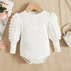 9-12M Bodysuits Children's Clothing Shein Baby Girl Textured Lantern Sleeve Bodysuit