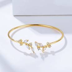 Smycken Shein Cubic Zirconia Leaf Decor Cuff Bracelet