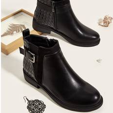Buckle Chelsea Boots Shein Punk Style Chelsea Boots With Woven Texture, Buckle Decoration And Side Zipper