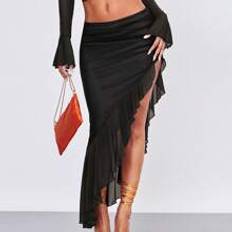 Asymmetrical Skirts Shein Asymmetrical Ruched Ruffle Hem Mesh Skirt