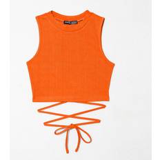 Orange Tank Tops Shein Lace Up Waist Tank Top