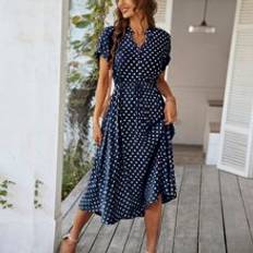 Shein Polka Dot Drawstring Button Front Dress