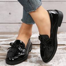 Shoes Shein Retro Slip-On Solid Color Decoration Flat Loafers