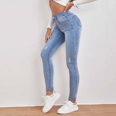 Shein Bekleidung Shein Schmale Jeans Mit Hoher Taille - Riss Detail