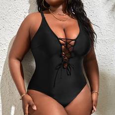 XL Swimsuits Shein Plus Lace Up Front One Piece Swimsuit