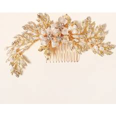 Gold Hair Combs Shein Elegant Floral Metal Rhinestone Pearl Bridal Comb
