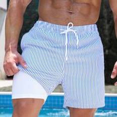 Shein Men Swimwear Shein Manfinity Men Striped Drawstring Waist Swim Trunks