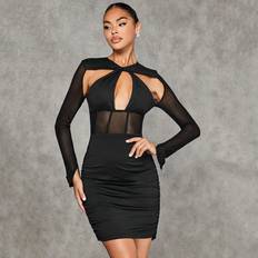 Shein Cut Out Front Mesh Insert Ruched Bodycon Dress