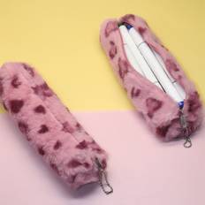 Shein X Jess Heart Pattern Plush Pencil Case 1pc