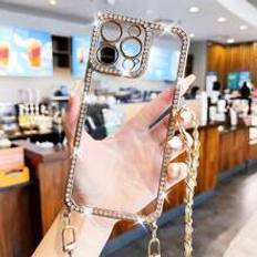 Shein Rhinestone Decor Clear Phone Case With Strap