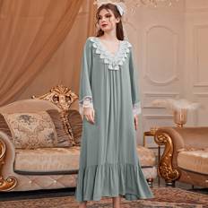 Dam - Polyester Nattlinnen Shein Guipure Lace Ruffle Hem Sleepshirt