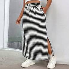 Shein Skirts Shein Plus Striped Print Split Hem Drawstring Waist Skirt