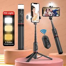 Tripod iphone Shein Selfie Stick with Curved Fill Light, Portable & Stable Phone Tripod Stand with Wireless Remote for iPhone/Samsung/Google/One Plus/Sony, etc.Smartphone