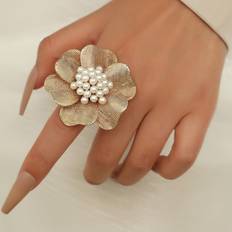 Smycken Shein Flower & Faux Pearl Decor Ring