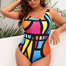 Multifärgade - XXL Baddräkter Shein Plus All Over Print One Piece Swimsuit