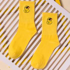 Yellow Socks Shein Men Cartoon Graphic Crew Socks
