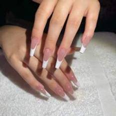 Multicolour False Nails Shein Upgrade Your Look With 24pcs Long Coffin White French Style Fake Nail & 1sheet Tape - White 24-pack