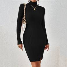 Polyamide Dresses Shein Turtleneck Split Hem Jumper Dress