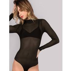 Shein Mock Neck Sheer Mesh Bodysuit