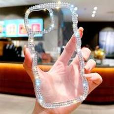 Shein Rhinestone Decor Wavy Frame Phone Case