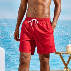 Red Swimwear Shein Manfinity Men Drawstring Waist Swim Trunks