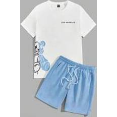 Shein Men Shorts Shein Men Bear & Letter Graphic Tee & Drawstring Waist Shorts