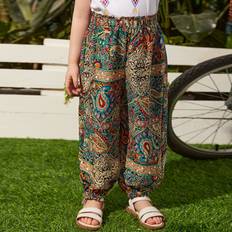 Multicoloured Trousers Shein Toddler Girls Paisley Print High Waist Jogger Pants