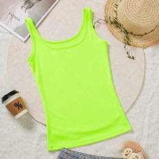 Green - Sportswear Garment Tank Tops Shein Solid Ribbed Knit Tank Top