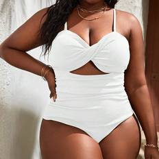 Women Swimwear Shein Plus Twist Front Cut Out Ruched Side Cami One Piece Swimsuit