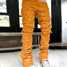 Men - Orange Jeans Shein Men Ripped Frayed Skinny Jeans