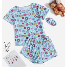 Multicoloured Pyjamas Shein Allover Donuts Print Eye Cover Pyjama Set