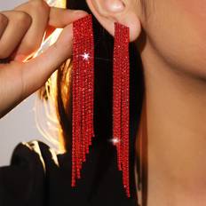 Shein Women Earrings Shein Red Club Bar Tassel Artificial Crystal Earrings for Women pair