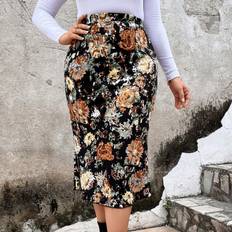 Multicolored Skirts Shein Plus Floral Print High Waist Skirt