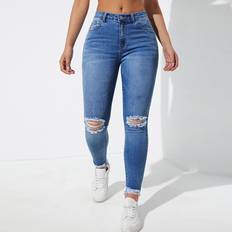 Shein Jeans Shein Ripped Raw Cut Skinny Jeans