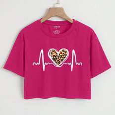 Leopard T-shirts Shein Stmove Heart Leopard Print Crop Tee