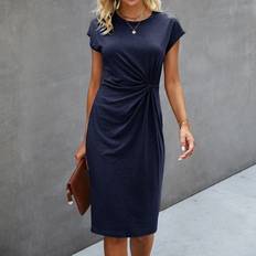Shein Solid Twist Front Batwing Sleeve Dress