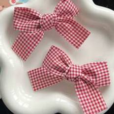 Shein 2 Pcs Gingham Pattern Bow Decor Alligator Hair Clip