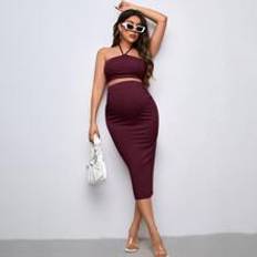 Shein Maternity Rib Knit Halter Top and Pencil Skirt Set