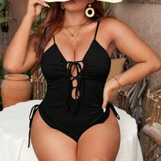 Shein Swimsuits Shein Summer Beach Plus Lace Up Front One Piece Swimsuit